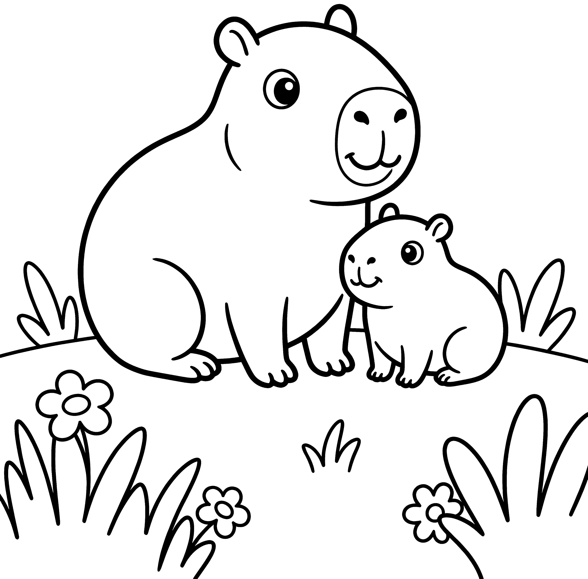 Capybara Mom and Baby coloring page