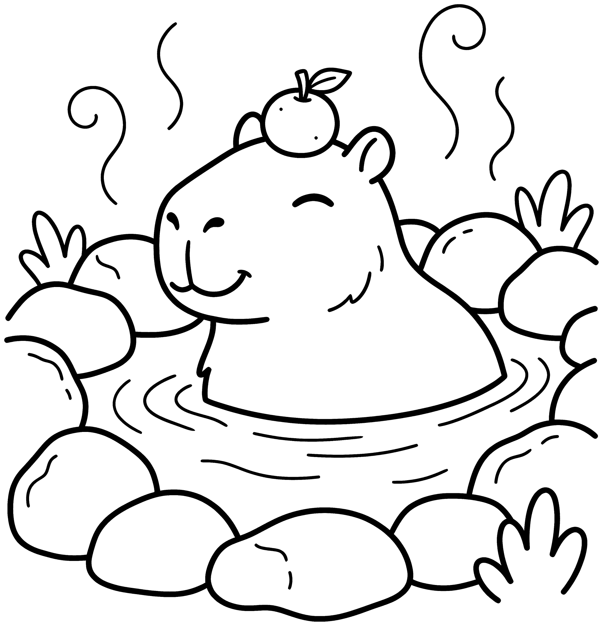 Capybara in a Hot Spring coloring page