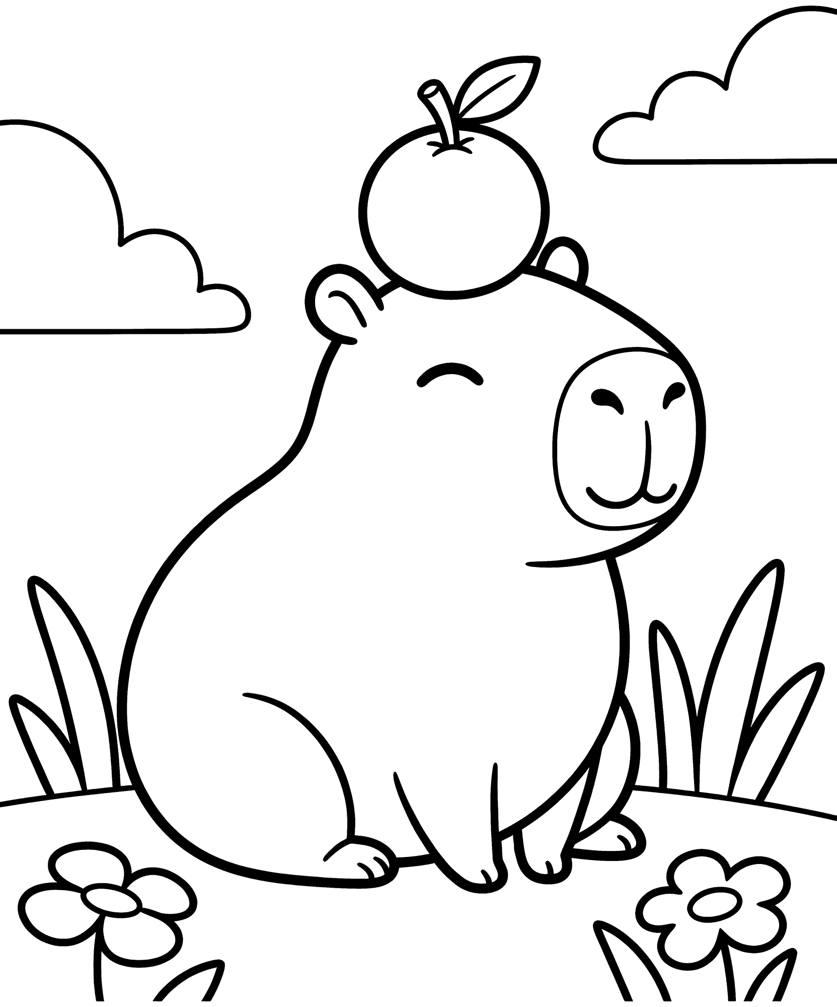 Capybara with an Orange coloring page