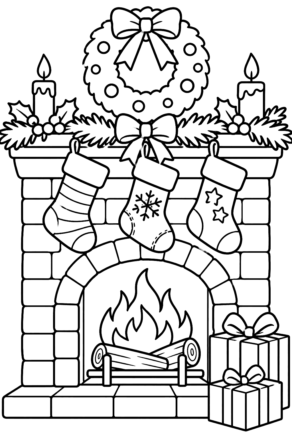 Christmas Fireplace coloring page