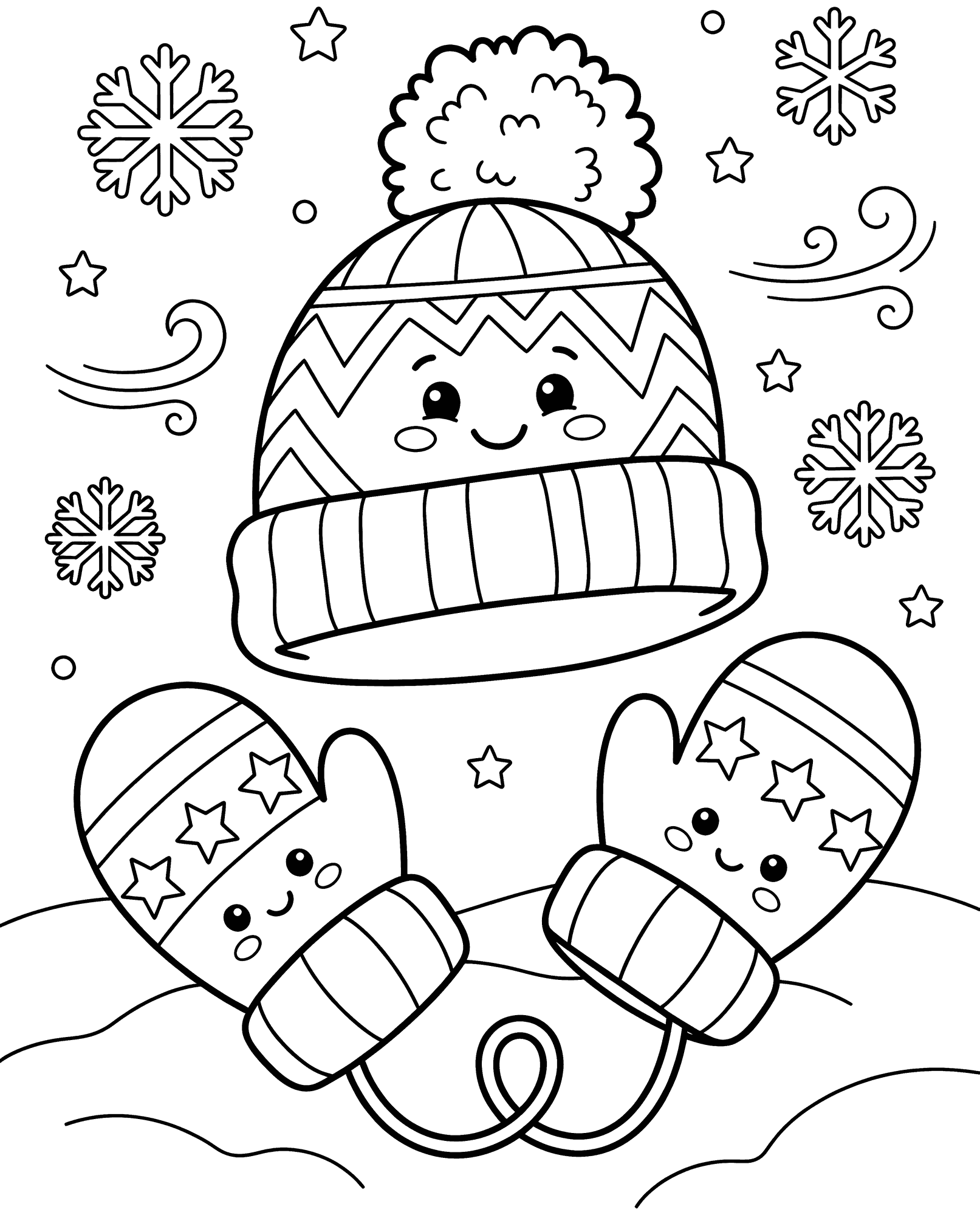 Mittens and Hat coloring page