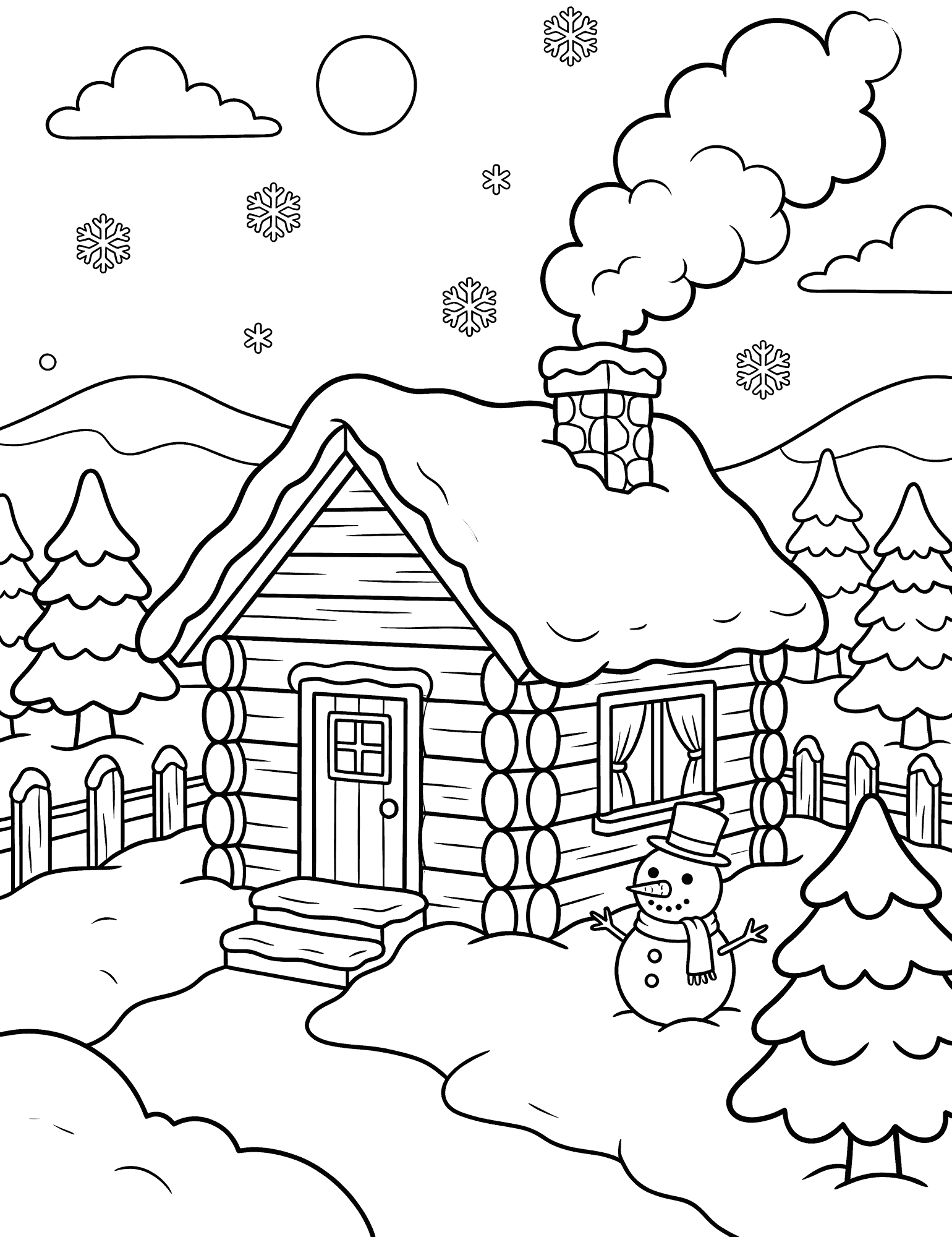 Winter Cabin coloring page