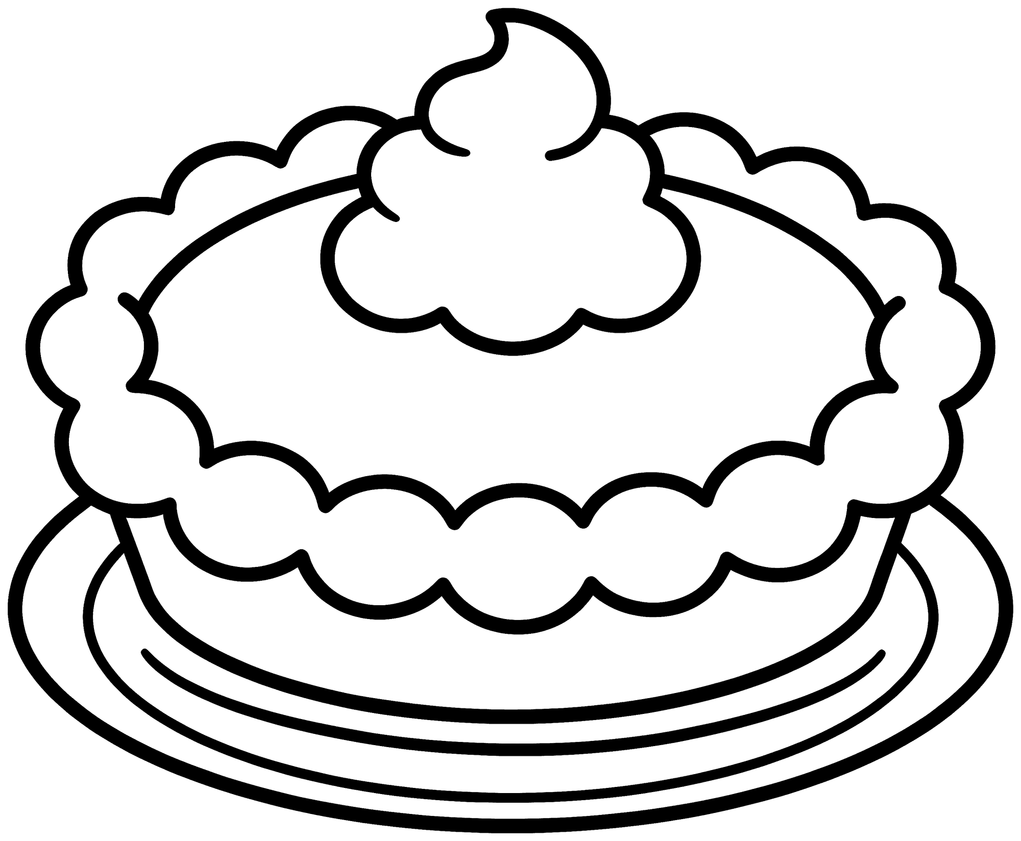 Pumpkin Pie coloring page — a whole pumpkin pie with whipped cream on a plate